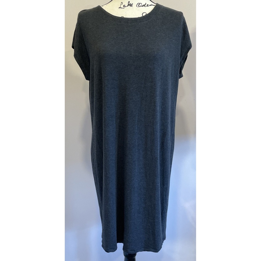Eileen Fisher 2PC Charcoal Gray Cotton Dress Cardigan Set M Minimalist Lagenlook - Picture 8 of 16